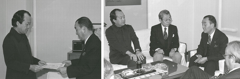 正指揮者称号贈呈式(1979年2月1日、高輪演奏所にて)2枚目写真は左から外山雄三氏、同時に正指揮者に就任した森正氏、そしてN響副理事長𠮷田行範氏