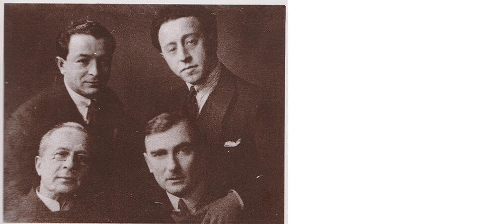 1921年冬にニューヨークで世界的なソリストたちと。左上:パウル・コハニスキ(ヴァイオリン)、左下:アレクサンドル・ジロティ(ピアノ)、右上: アルトゥール・ルビンシュタイン(ピア ノ)、右下:カロル・シマノフスキ